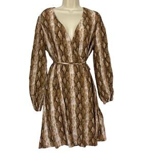 Forever 21 Wrap Dress 0X Womens Plus Animal‎ Print Crepe Knee Length Brown NEW
